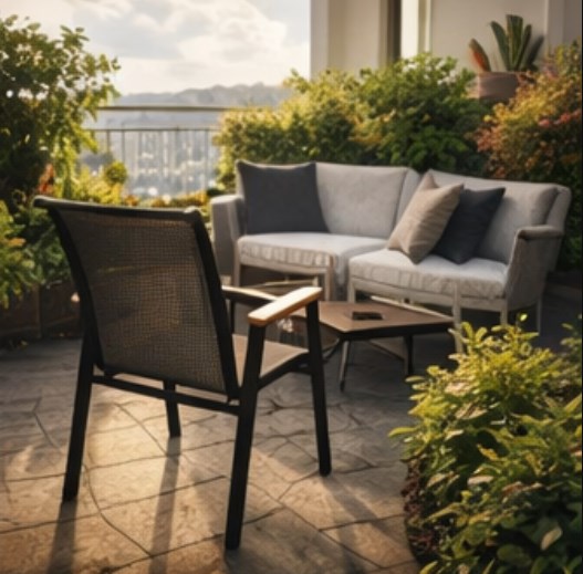 Krzesło ogrodowe MALTA z podłokietnikami czarne nowoczesne krzesło tarasowe balkonowe z tekstylenem